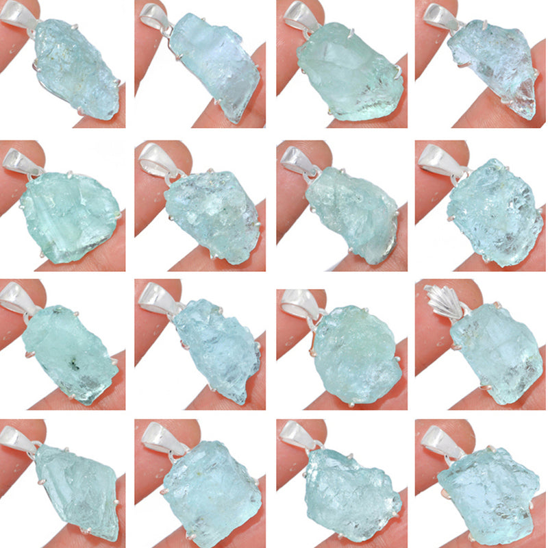 100 Grams Mix Lot - Claw Setting - Aquamarine Rough Pendants - GAQRP10