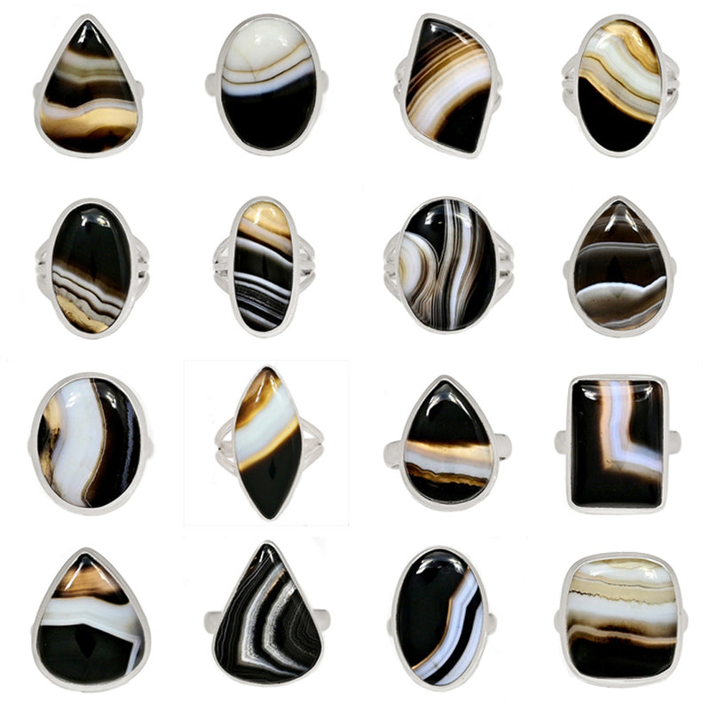 100 Grams Mix Lot - Black Banded Agate Rings - GBBAR4