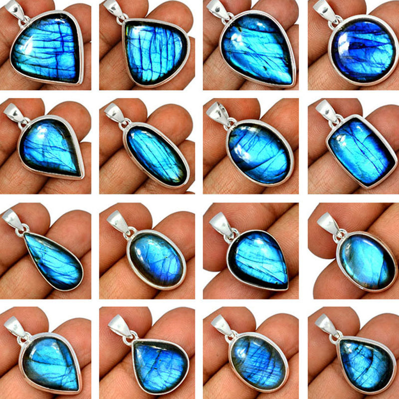 100 Grams Mix Lot - Blue Fire Labradorite Pendants - GBFLP8