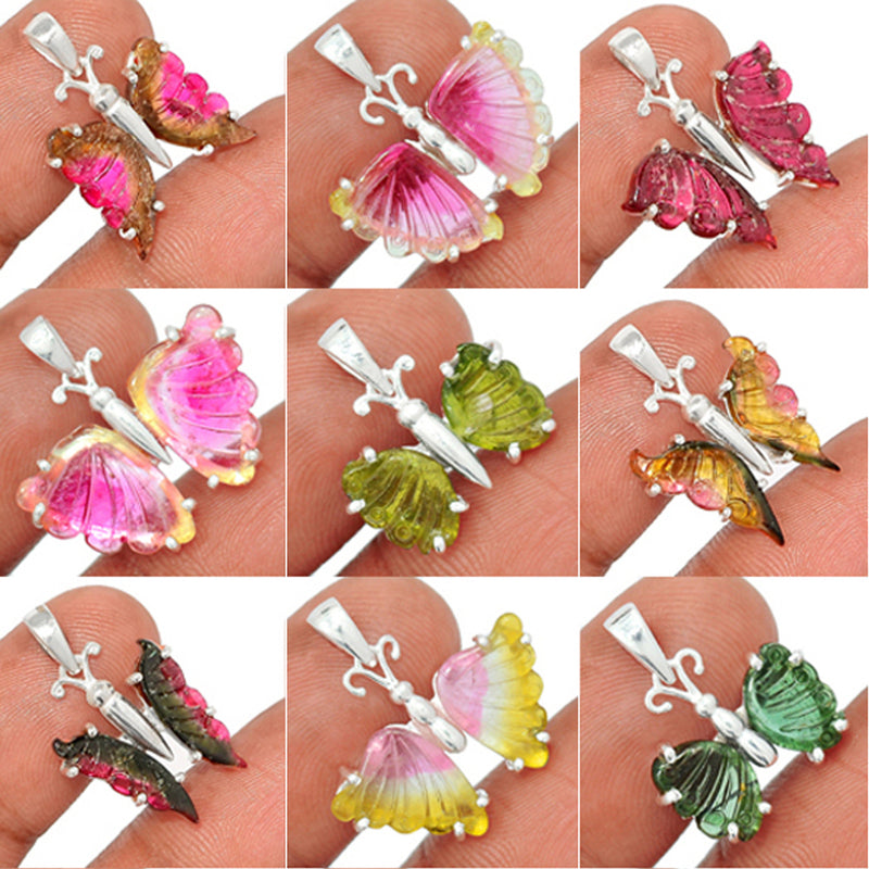 9 Pieces Mix Lot - Butterfly Tourmaline Pendants - GBFTP2