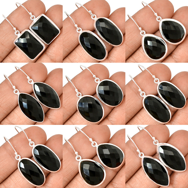 9 Pieces Mix Lot - Black Onyx Faceted Earrings - GBOFE1