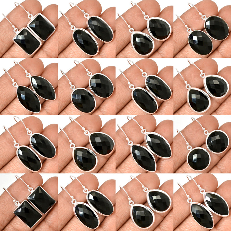 25 Pieces Mix Lot - Black Onyx Faceted Earrings - GBOFE2