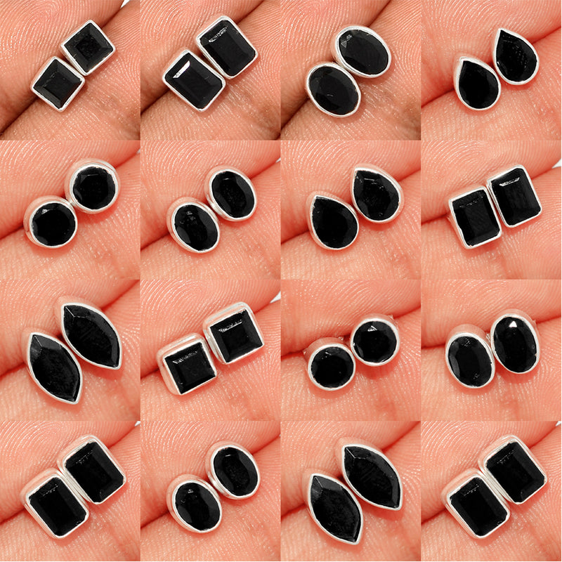 25 Pieces Mix Lot - Black Onyx Faceted Studs - GBOFS2