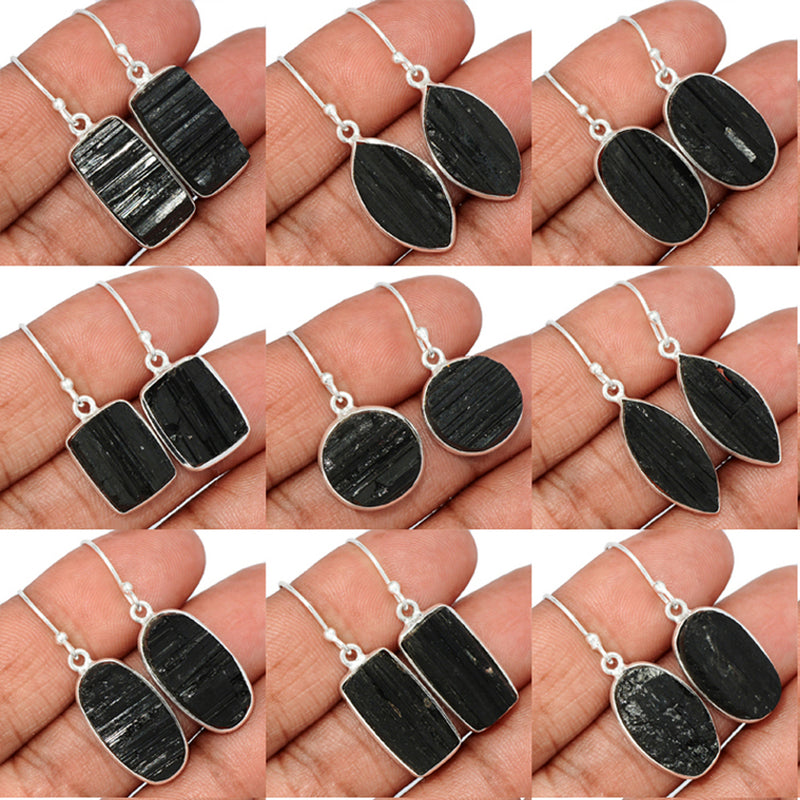 9 Pieces Mix Lot - Black Tourmaline Rough Earrings - GBTRE1