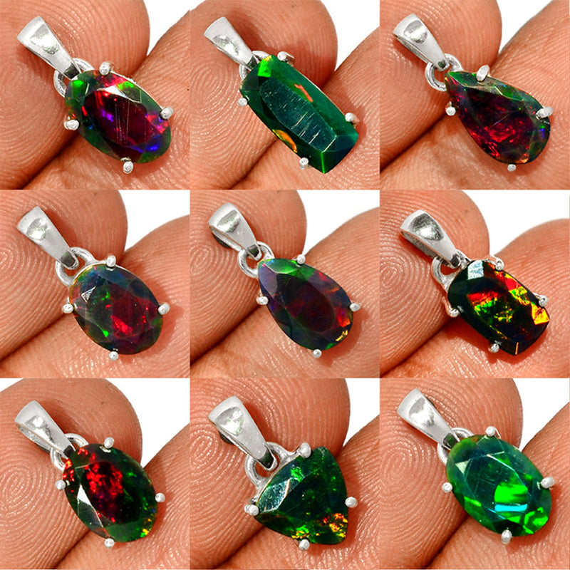 9 Pieces Mix Lot - Claw Setting - Chalama Black Opal Faceted Pendants - GCBFP1