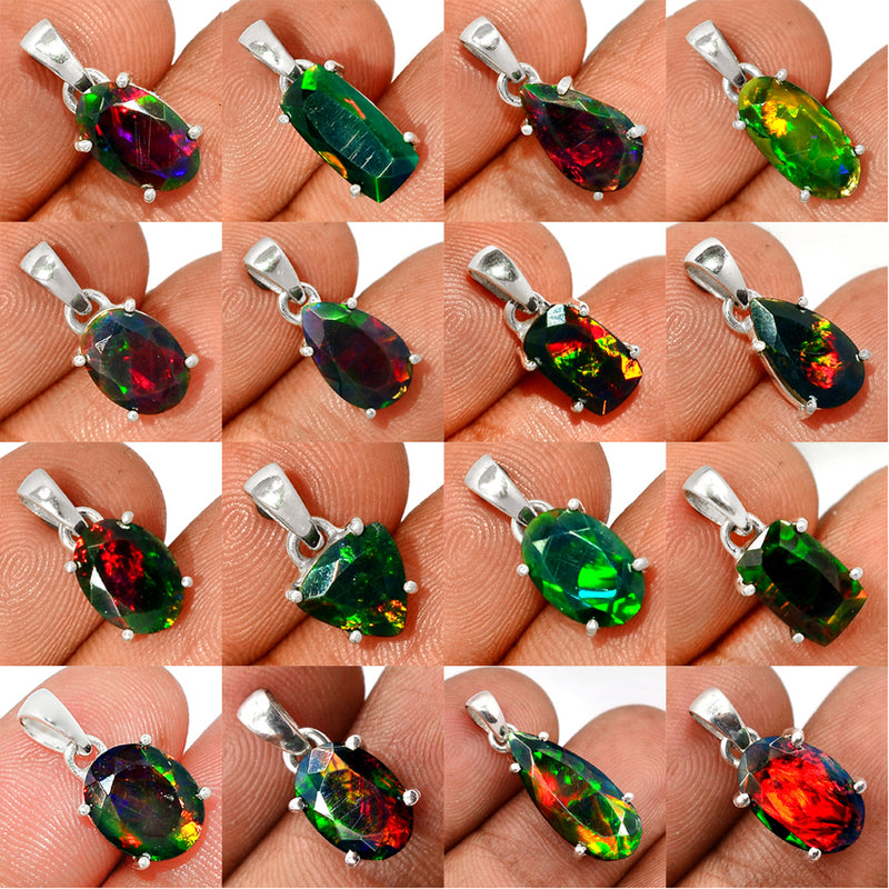 25 Pieces Mix Lot - Claw Setting - Chalama Black Opal Faceted Pendants - GCBFP2