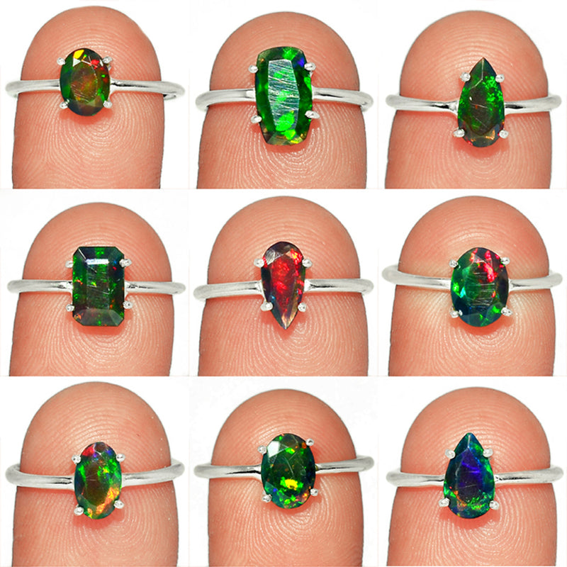 9 Pieces Mix Lot - Claw Setting - Chalama Black Opal Faceted Rings - GCBFR1