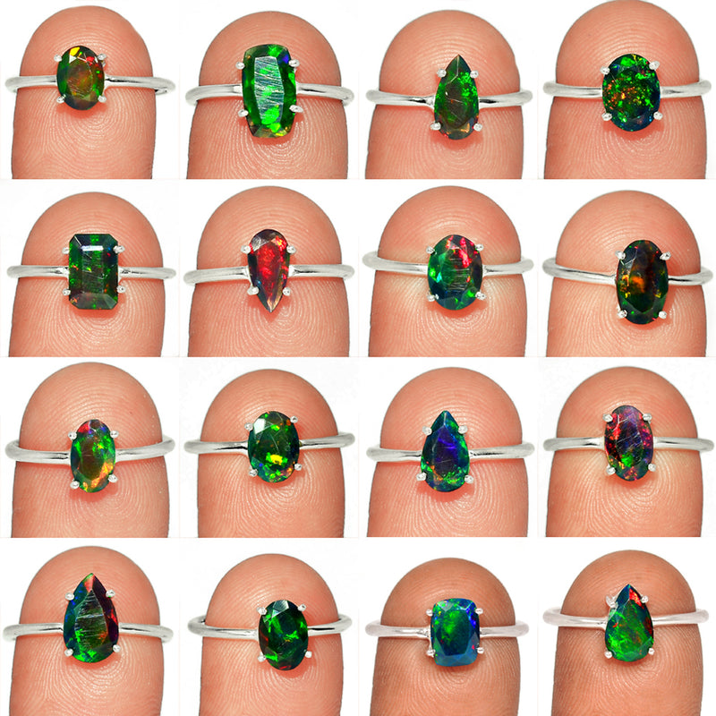 25 Pieces Mix Lot - Claw Setting - Chalama Black Opal Faceted Rings - GCBFR2