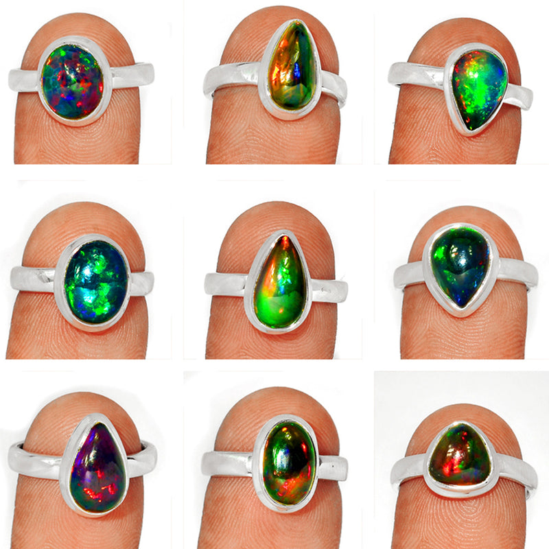 9 Pieces Mix Lot - Chalama Black Opal Rings - GCBOR1