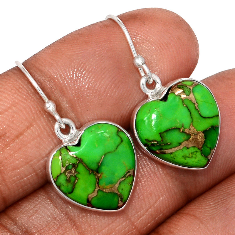 1.2" Heart - Green Copper Turquoise Earrings - GCTE811