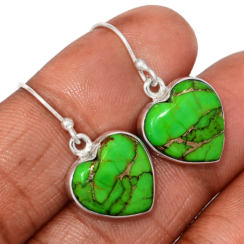 1.2" Heart - Green Copper Turquoise Earrings - GCTE813