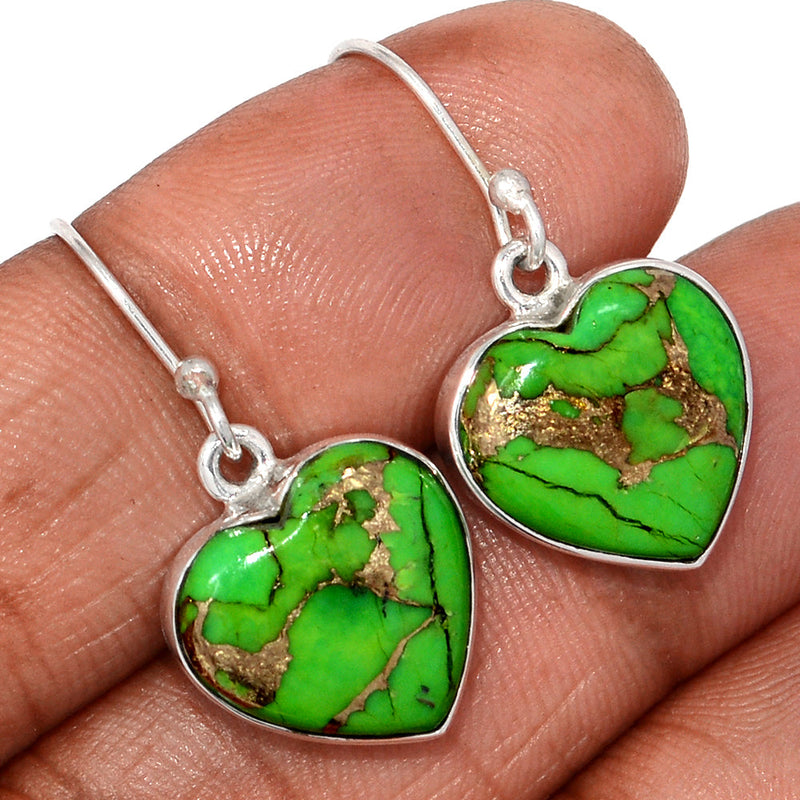 1.2" Heart - Green Copper Turquoise Earrings - GCTE827