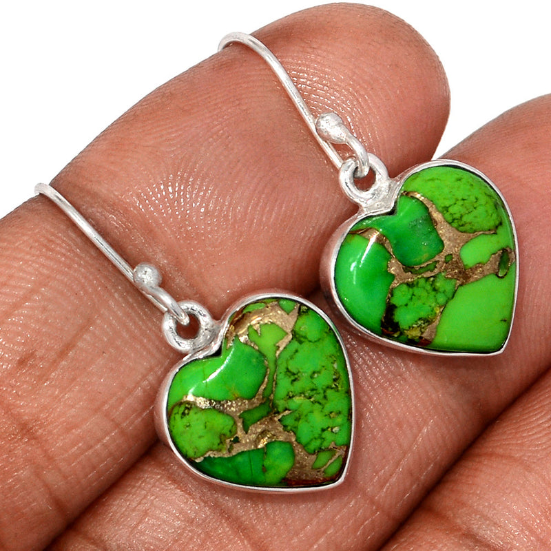 1.2" Heart - Green Copper Turquoise Earrings - GCTE832