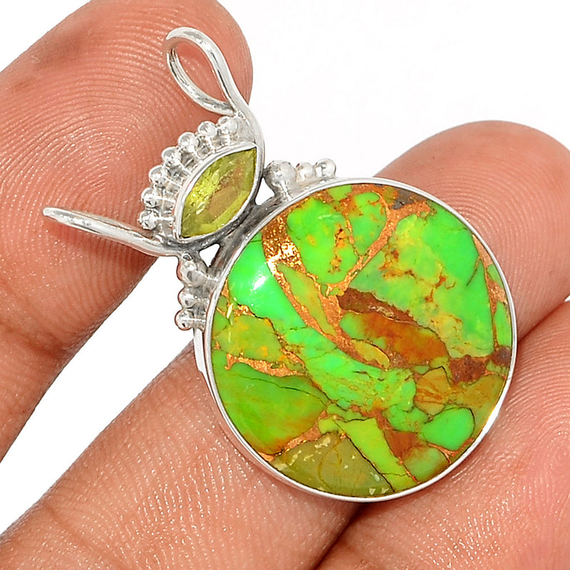 1.3" Green Copper Turquoise & Peridot Pendants - GCTP1235