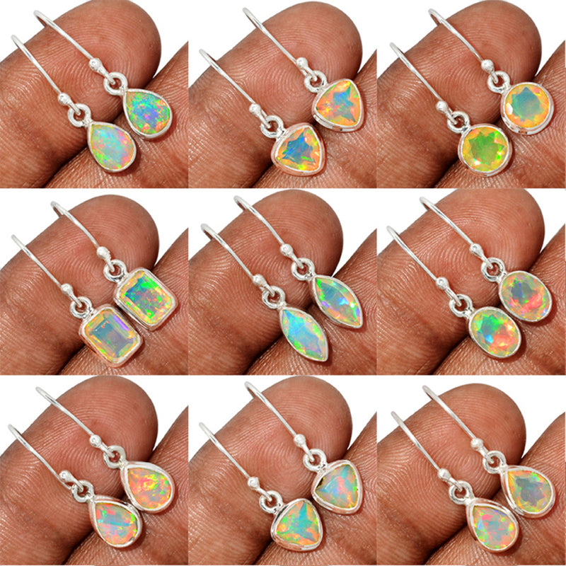 9 Pieces Mix Lot - Ethiopian Opal Faceted Earrings - GEOFE1