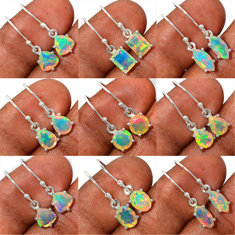 9 Pieces Mix Lot - Claw Setting - Ethiopian Opal Faceted Earrings - GEOFE4