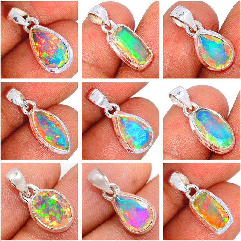 9 Pieces Mix Lot - Ethiopian Opal Faceted Pendants - GEOFP1