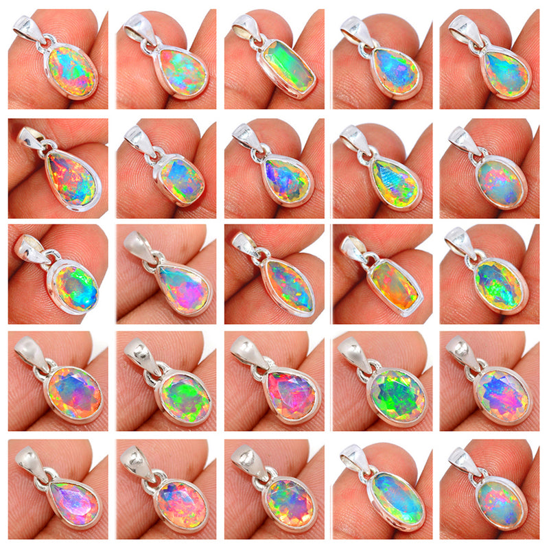 25 Pieces Mix Lot - Ethiopian Opal Faceted Pendants - GEOFP2