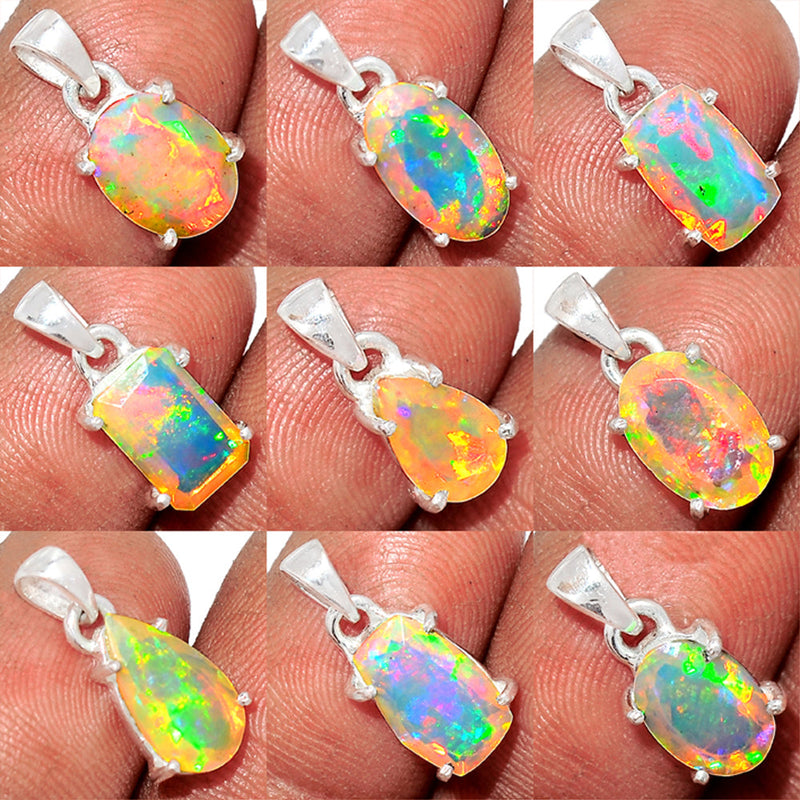 9 Pieces Mix Lot - Claw Setting - Ethiopian Opal Faceted Pendants - GEOFP4