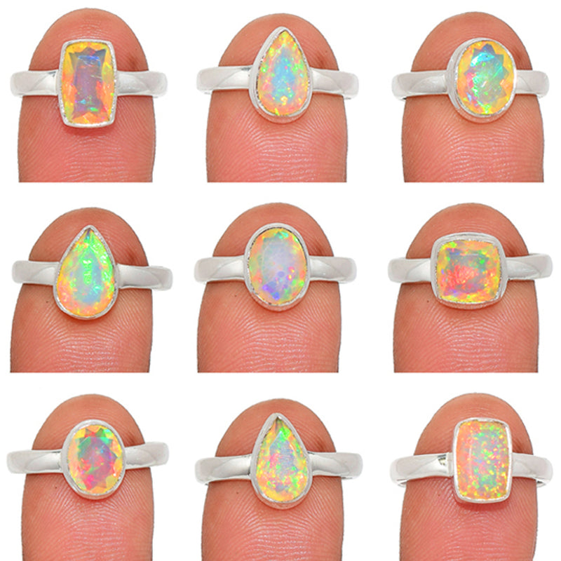 9 Pieces Mix Lot - Ethiopian Opal Faceted Rings - GEOFR1