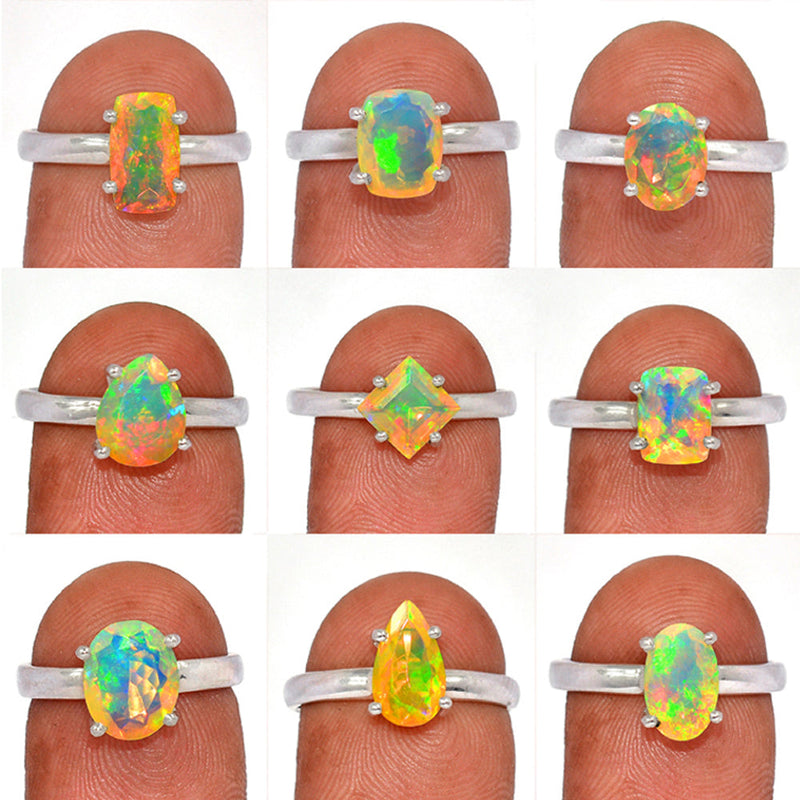 9 Pieces Mix Lot - Claw Setting - Ethiopian Opal Faceted Rings - GEOFR4