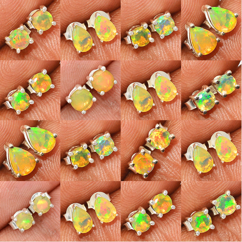 25 Pieces Mix Lot - Claw Setting - Ethiopian Opal Faceted Studs - GEOFS5