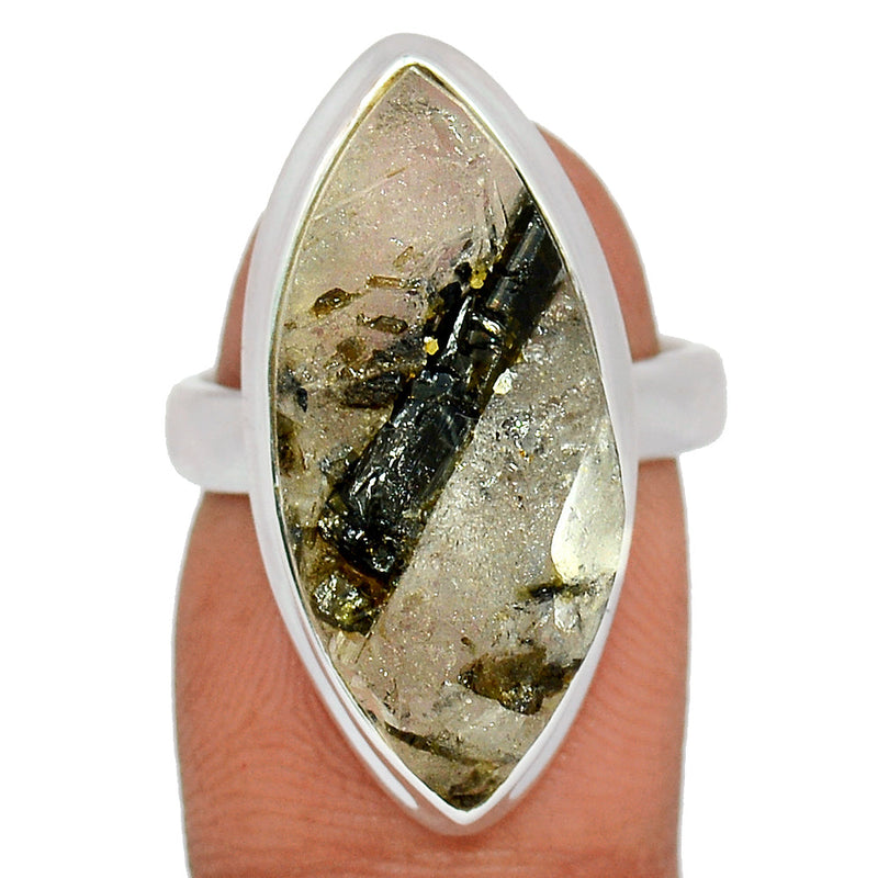 Green Tourmaline In Quartz Ring - GEQR290