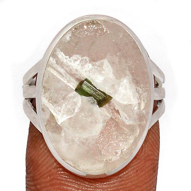 Green Tourmaline In Quartz Ring - GEQR292