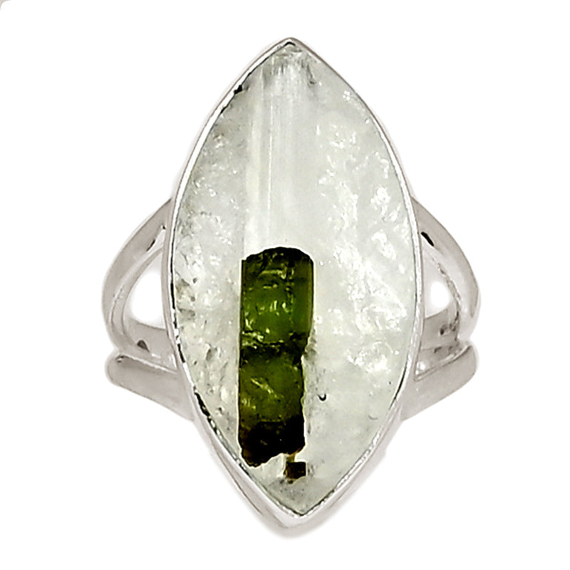 Green Tourmaline In Quartz Ring - GEQR301