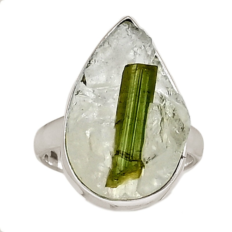 Green Tourmaline In Quartz Ring - GEQR317