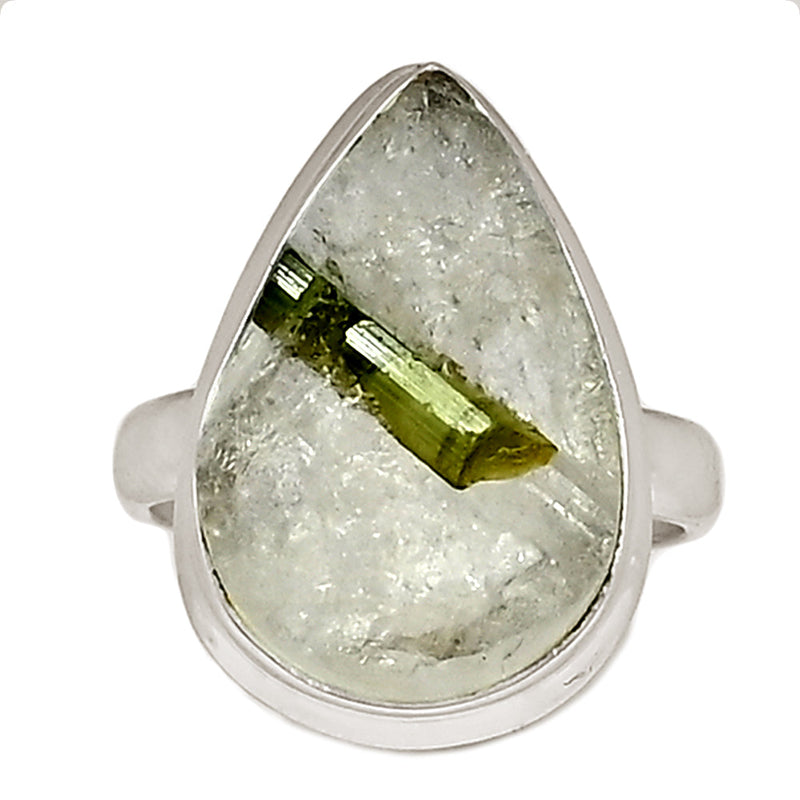 Green Tourmaline In Quartz Ring - GEQR318