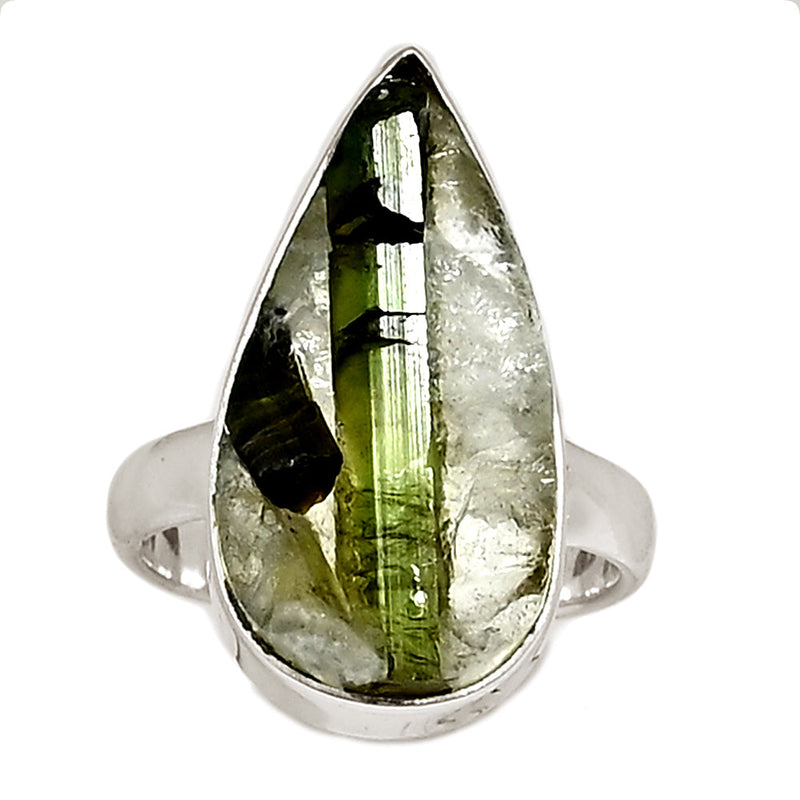 Green Tourmaline In Quartz Ring - GEQR325