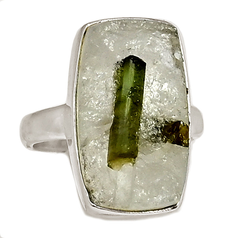 Green Tourmaline In Quartz Ring - GEQR328