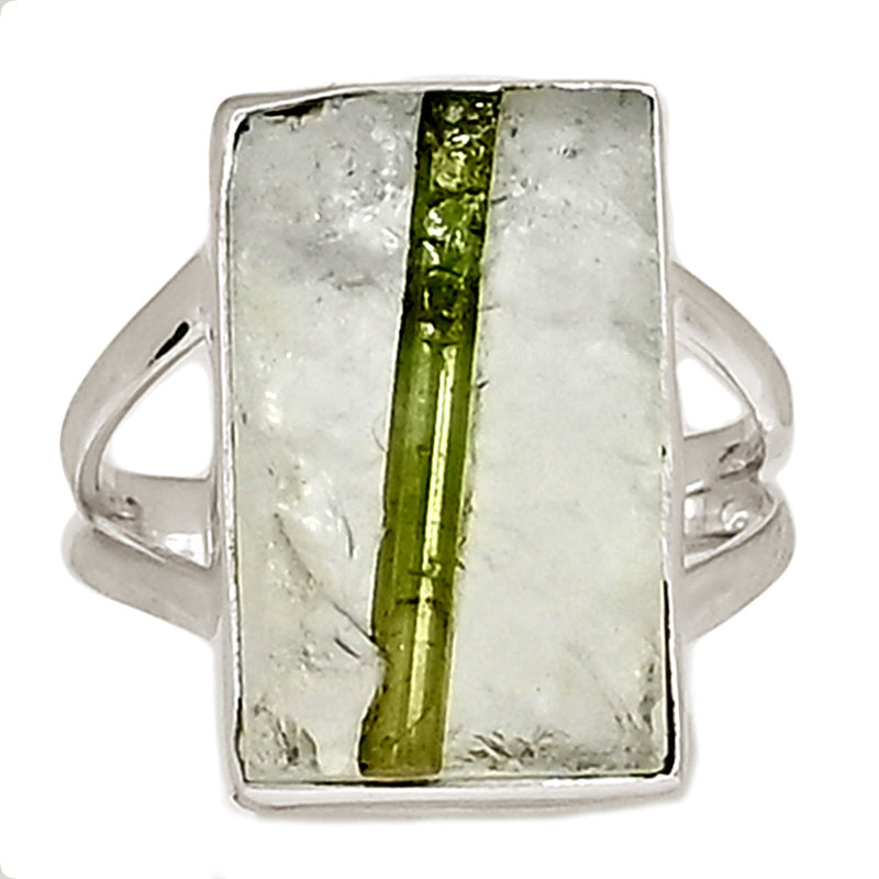 Green Tourmaline In Quartz Ring - GEQR329