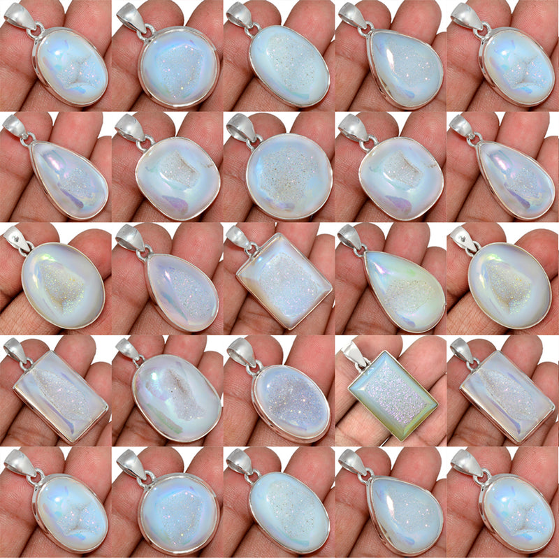 250 Grams Mix Lot - Angel Aura Druzy Pendants - GGPWP2