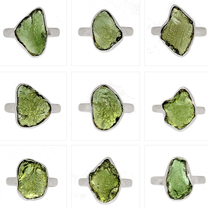 9 Pieces Mix Lot - Moldavite Rings - GMLDR1