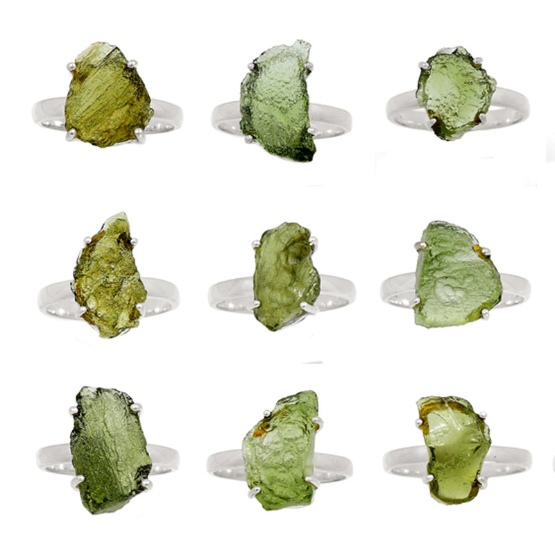 9 Pieces Mix Lot - Claw Setting - Moldavite Rings - GMLDR4