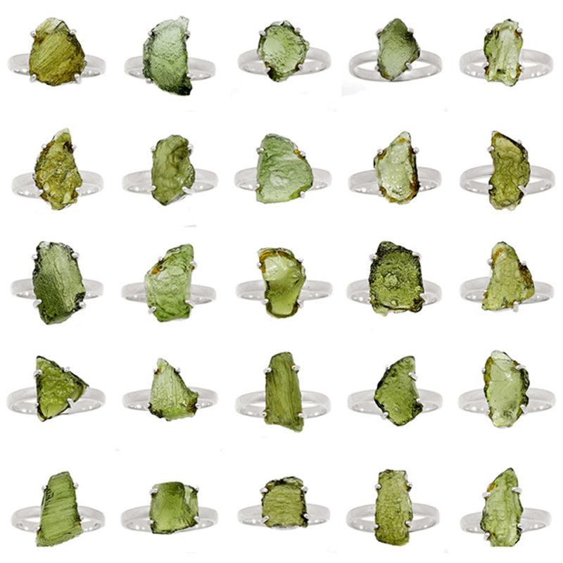 25 Pieces Mix Lot - Claw Setting - Moldavite Rings - GMLDR5