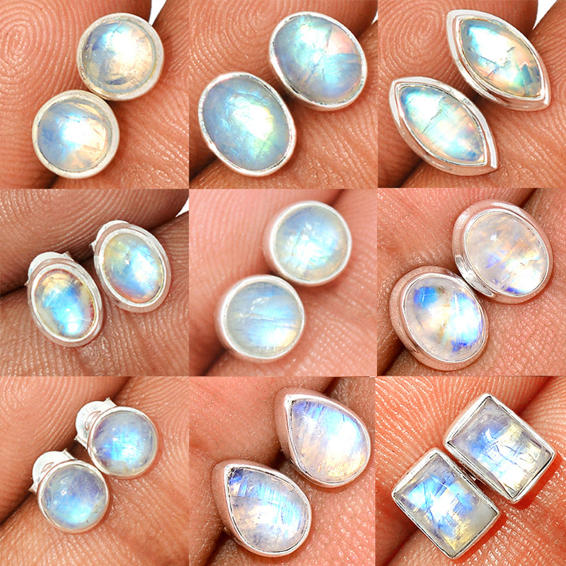 9 Pieces Mix Lot - Rainbow Moonstone Studs - GMONS1