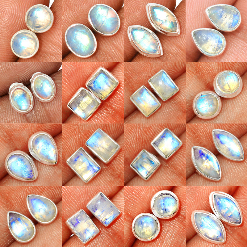 25 Pieces Mix Lot - Rainbow Moonstone Studs - GMONS2