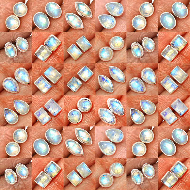 50 Pieces Mix Lot - Rainbow Moonstone Studs - GMONS3