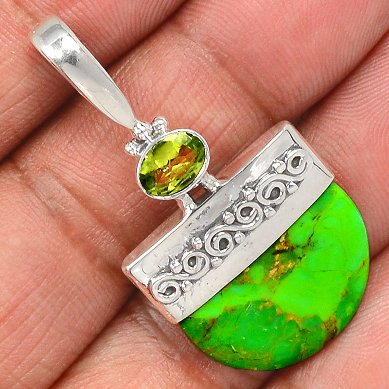 1.7" Green Mohave Turquoise & Peridot Pendants - GMTP935