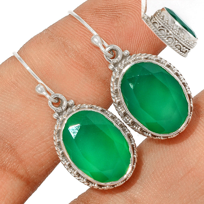 1.3" Green Onyx Faceted Earrings - GOFE162