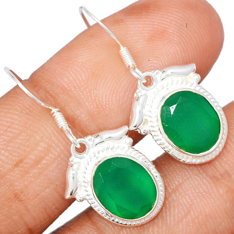 1.1" Green Onyx Faceted Earrings - GOFE165