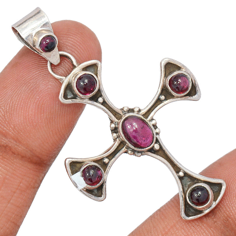 2" Cross - Garnet Cabochon Pendants - GRCP412