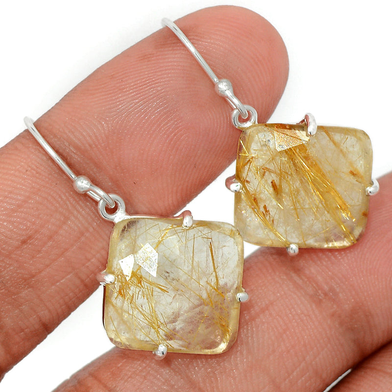 1.3" Golden Rutile Faceted Earrings - GRFE128