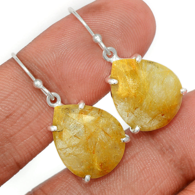 1.3" Golden Rutile Faceted Earrings - GRFE129