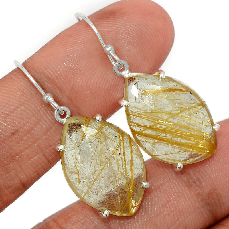 1.5" Golden Rutile Faceted Earrings - GRFE136