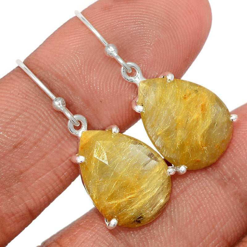 1.3" Golden Rutile Faceted Earrings - GRFE138