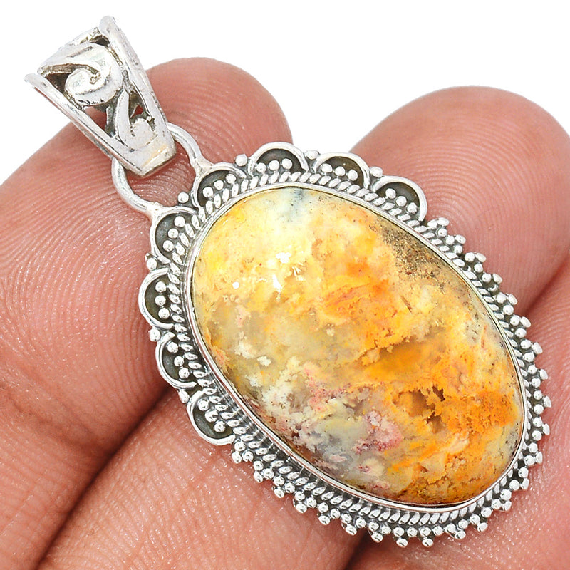 1.6" Fine Filigree - Graveyard Plume Agate Pendants - GYPP235